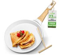 NutriChef sartén para crêpes 24 cm antiadherente - recubrimiento de mármol resistente, espátula de madera, mango de baquelita, base para inducción, crema, libre de PFOA, lavavajillas