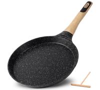 NutriChef sartén para crêpes 24 cm antiadherente - recubrimiento de mármol resistente, espátula de madera, mango de baquelita, base para inducción, libre de PFOA, apta lavavajillas