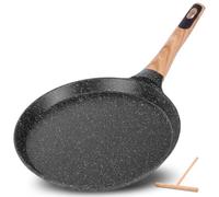NutriChef sarten para crepes con esparcidor de madera, Tortitas, Panquecas, 11”, Facil de limpiar, Antiadherente, Con recubrimiento de marmol