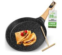 NutriChef sarten para crepes con esparcidor de madera, Tortitas, Panquecas, 11”, Facil de limpiar, Antiadherente, Con recubrimiento de marmol