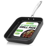 NutriChef - Sartén para parrilla cuadrada (28 cm, antiadherente, superficie rayada alta, aluminio anodizado, compatible con gas, cerámica, vidrio y halógeno, color negro