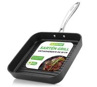 Nutrichef sarten parrilla, Grill, 11”, Cuadrada, Anodizada, Asador, Plancha cocina, Antiadherente, Asas reforzadas, Apto para lavavajillas