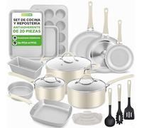 Nutrichef Set Bateria Cocina 20 Piezas, Profesional, Induccion, Utensilios, Baking Set, Juego Ollas, Sartenes, Antiadherentes, Seguros para Cocina a Gas, Electrica, Facil Limpieza
