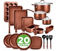 NutriChef Set bateria Cocina 20 Piezas, Profesional, Induccion, Utensilios, Baking Set, Juego ollas, Sartenes, Antiadherentes, Seguros para Cocina a Gas, Electrica, Facil Limpieza