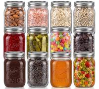 NutriChef set de 12 frascos de vidrio 470 ml con tapa hermética ideales para cocina, meal prep, avena, conservas, miel, velas y proyectos DIY