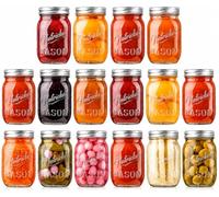 NutriChef set de 16 frascos de vidrio 470 ml con cierre hermético multiuso para meal prep, mermeladas, especias, miel, velas y decoración DIY