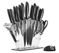 NutriChef Set de Cuchillos de Cocina de 17 Piezas - Set de Cuchillos de Precisión de Acero Inoxidable con 6 Cuchillos para Carne y Afilador de Bonificación, Tijeras, Pelador - Cortar - NCKNS17