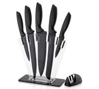 NutriChef Set de Cuchillos de Cocina de 7 Piezas - Set de Cuchillos de Precisión de Acero Inoxidable con 5 Cuchillos y Afilador de Bonificación - Cortar, Troceado, Corte en Dados