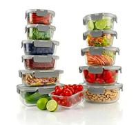 Nutrichef tuppers de cristal herméticos, 12 recipientes apilables y 12 tapas, Ideales para meal prep, Aptos para microondas, Horno, Congelador y lavavajillas, Sin BPA