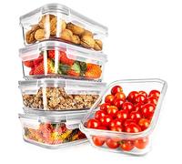 NutriChef tuppers de cristal herméticos con orificio de aire, 5 recipientes apilables y 5 tapas, Aptos para microondas, Horno y congelador, Sin BPA