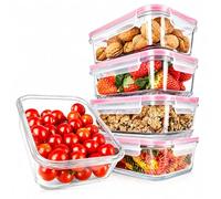 Nutrichef tuppers de cristal herméticos con orificio de aire, 5 recipientes apilables y 5 tapas, Aptos para microondas, Horno y congelador, Sin BPA