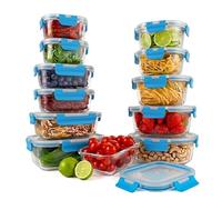 Nutrichef tuppers de cristal herméticos con tapas, Fiambreras apilables de varios tamaños para alimentos, Aptos para microondas, Congelador y lavavajillas, Set de 24 piezas