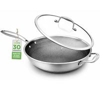 NutriChef wok 12” acero inoxidable, Sarten, Induccion, Revestimiento antiadherente, Tapa, Manga lateral, Resistente