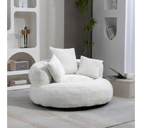 NuvlaGu Lazy - Puf para sofá, chenilla naranja, 108 x 108 x 52 cm, con respaldo alto y tres cojines, acolchado suave, para adultos y niños, dormitorio, salón, videojuegos (beige)