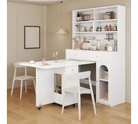 NuvlaGu Set de armario de cocina con mesa de comedor plegable, mesa de bar móvil con ruedas, armario alto con espacio de almacenamiento y superficie de trabajo, muebles de cocina que ahorran espacio