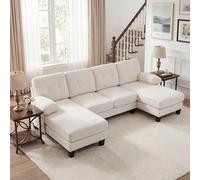 NuvlaGu Sofá cama de 4 plazas con chaise longue, moderno sofá tapizado de chenilla, sofá cama con respaldo ajustable, espacio de almacenamiento y reposabrazos extraíbles, sofá de invitados para salón