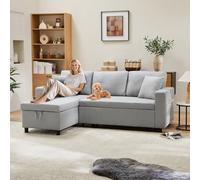 NuvlaGu Sofá cama en forma de L de 219 x 142 cm, sofá esquinero de 3 plazas con espacio de almacenamiento y bolsillos laterales, sofá con chaise longue intercambiable izquierda/derecha, funda de lino