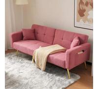 NuvlaGu Sofá con función de sueño, sofá plegable de 3 plazas, sofá cama de 175 x 64 cm, pies de metal dorado y bolsillos laterales, cama compacta para salón, habitación (rosa + espuma + 2 asientos)