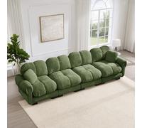 NuvlaGu Sofá de chenilla de 4 plazas, sofá modular con elegante diseño acolchado, cojín de asiento grueso, respaldo ergonómico, sofá acolchado suave con reposabrazos curvos, sofá de salón moderno