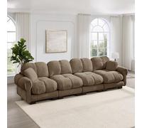 NuvlaGu Sofá de chenilla de 4 plazas, sofá modular con elegante diseño acolchado, cojín de asiento grueso, respaldo ergonómico, sofá acolchado suave con reposabrazos curvos, sofá moderno para sala de