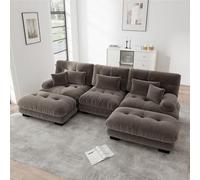 NuvlaGu Sofá esquinero modular en forma de U de 3 plazas con otomanas, felpilla, paisaje residencial con asiento profundo y reposabrazos anchos, sofá de salón grande con cojines, sofá tapizado moderno