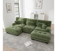 NuvlaGu Sofá modular de esquina en forma de U de 3 plazas con otomanas, felpilla salón con asiento profundo y reposabrazos anchos, sofá de salón grande con cojines, sofá tapizado moderno verde