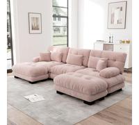NuvlaGu Sofá modular de esquina en forma de U de 3 plazas con otomanas, felpilla salón con asiento profundo y reposabrazos anchos, sofá de salón grande con cojines, sofá tapizado moderno rosa