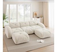 NuvlaGu Sofá modular en forma de U de 3 plazas con 2 taburetes, sofá en la nube sin marco, en chenilla, suave sofá lounge antideslizante, combinable de forma flexible, sin montaje, sala de estar