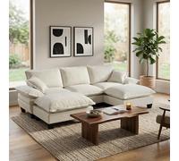 NuvlaGu Sofá modular en forma de U de chenilla, sofá de 3 plazas con 2 otomanas móviles y 2 almohadas, diseño de velero con reposabrazos curvos, sofá para salón y apartamento beige