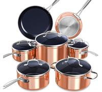 Nuwave Healthy Duralon Blue Ceramic Nonstick Cookware Set, Diamond Infused Scratch-Resistant, PFAS Free, Dishwasher & Oven Safe, Induction Ready & Evenly Heats, Tempered Glass Lids & Stay-Cool Handles