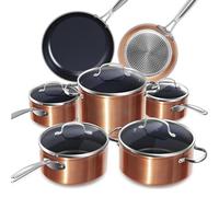 Nuwave Ollas 12 Piezas G10 Cerámica de Duralon Blue en Cobre Rústico, Compatible con Inducción, Batería de Cocina con Tapas, Juego de Ollas y Sartenes, Seguro y libre de PFAS