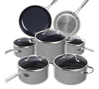 Nuwave Ollas 12 Piezas G10 Cerámica de Duralon Blue en Gris, Compatible con Inducción, Batería de Cocina con Tapas, Juego de Ollas y Sartenes, Seguro y libre de PFAS