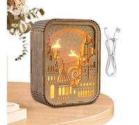 Nuyhgtr Shadow Effect Table Lamp, Decorative Night Light for Bedroom, Carved Wood LED Night Light, LED Puzzle Lamp for Home Decor, Unique Table Lamp with Effects, Table Lamp for Work Area