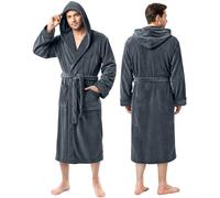 NY Threads - Albornoz con capucha de forro polar para hombre, tipo spa., Gris, XX-Large-3X-Large (Pack of 1)