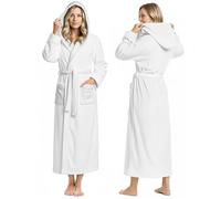 NY Threads - Albornoz largo de felpa con capucha para mujer, Blanco, Small (Pack of 1)
