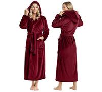 NY Threads - Albornoz largo de felpa con capucha para mujer, Borgoña, XL (paquete de 1)