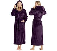 NY Threads - Albornoz largo de felpa con capucha para mujer, Ciruela, M (paquete de 1)