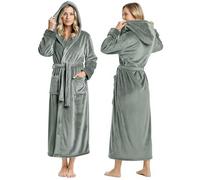 NY Threads - Albornoz largo de felpa con capucha para mujer, Gris acero, M (paquete de 1)