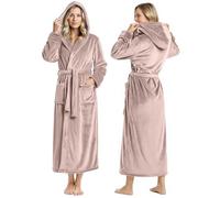 NY Threads - Albornoz largo de felpa con capucha para mujer, gris topo, XL (paquete de 1)
