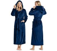 NY Threads - Albornoz largo de felpa con capucha para mujer, marino, XL (paquete de 1)