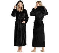 NY Threads - Albornoz largo de felpa con capucha para mujer, Negro -, Small (Pack of 1)