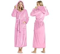 NY Threads - Albornoz largo de felpa con capucha para mujer, Rosado, XL (paquete de 1)