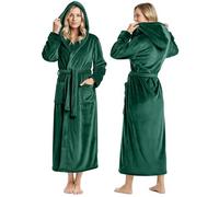 NY Threads - Albornoz largo de felpa con capucha para mujer, Verde, L (paquete de de 1)