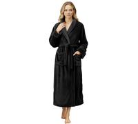 NY Threads Albornoz largo de felpa para mujer, de alta calidad, suave, de forro polar, cuello de chal, bata para spa, Negro -, M