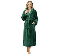 NY Threads Albornoz largo de felpa para mujer, de alta calidad, suave, de forro polar, cuello de chal, bata para spa, Verde, Large