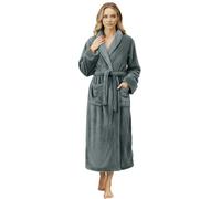 NY Threads Bata de baño larga de forro polar de felpa para mujer, bata de baño suave y esponjosa para mujer, Gris oscuro, M (paquete de 1)
