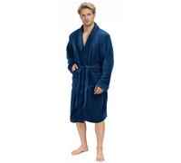 NY Threads Bata de hombre con cuello chal, ropa de dormir suave y acogedora, Azul Marino, Grande