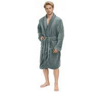 NY Threads Bata de hombre con cuello chal, ropa de dormir suave y acogedora, Gris Acero, Mediano