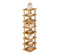 Nylvane Zapatero vertical de bambú de 8 niveles, almacenamiento de zapatos delgado para espacios estrechos, zapatero alto para entrada o esquina, zapatero pequeño para espacios estrechos