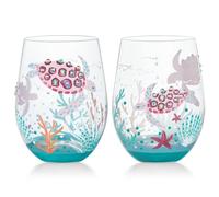 NymphFable 2 Copas de Vino sin Pie Pintadas a Mano 18oz Tortuga de Mar | Cristal soplado a boca; pintado a mano único, detalles de estrás; pigmentos fijados a alta temperatura
